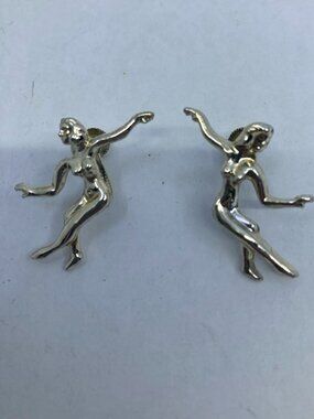 Vtg gold tone nude woman screw earrings